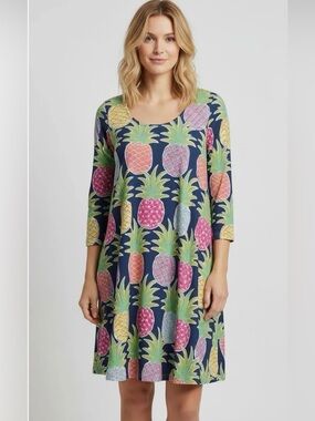 Women’s Pineapple Print Swing Dress - Navy Multi